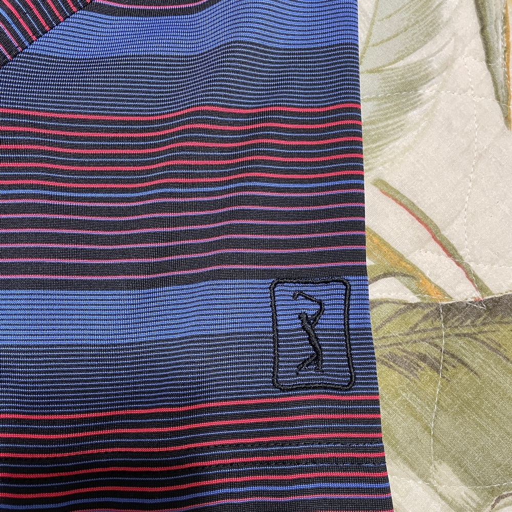 Men’s PGA Tour Blue and Red Golf Polo Shirt with Bold Stripes - Size Medium - Picture 5 of 6